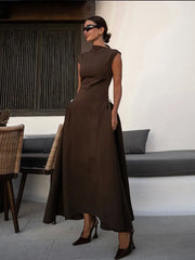 Oblique Collar Pleated Maxi Dress