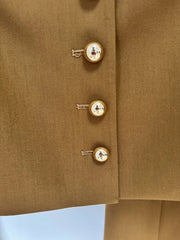 Brown Button-Detail Cropped Jacket Wide-Leg Suit