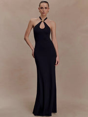 Gold Ring Halter Neck Column Maxi Dress