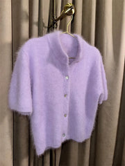 Mock Neck Puff Sleeve Fuzzy Top