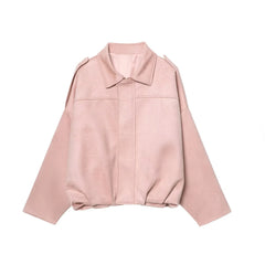 Lapel Suede Cropped Bomber Jacket