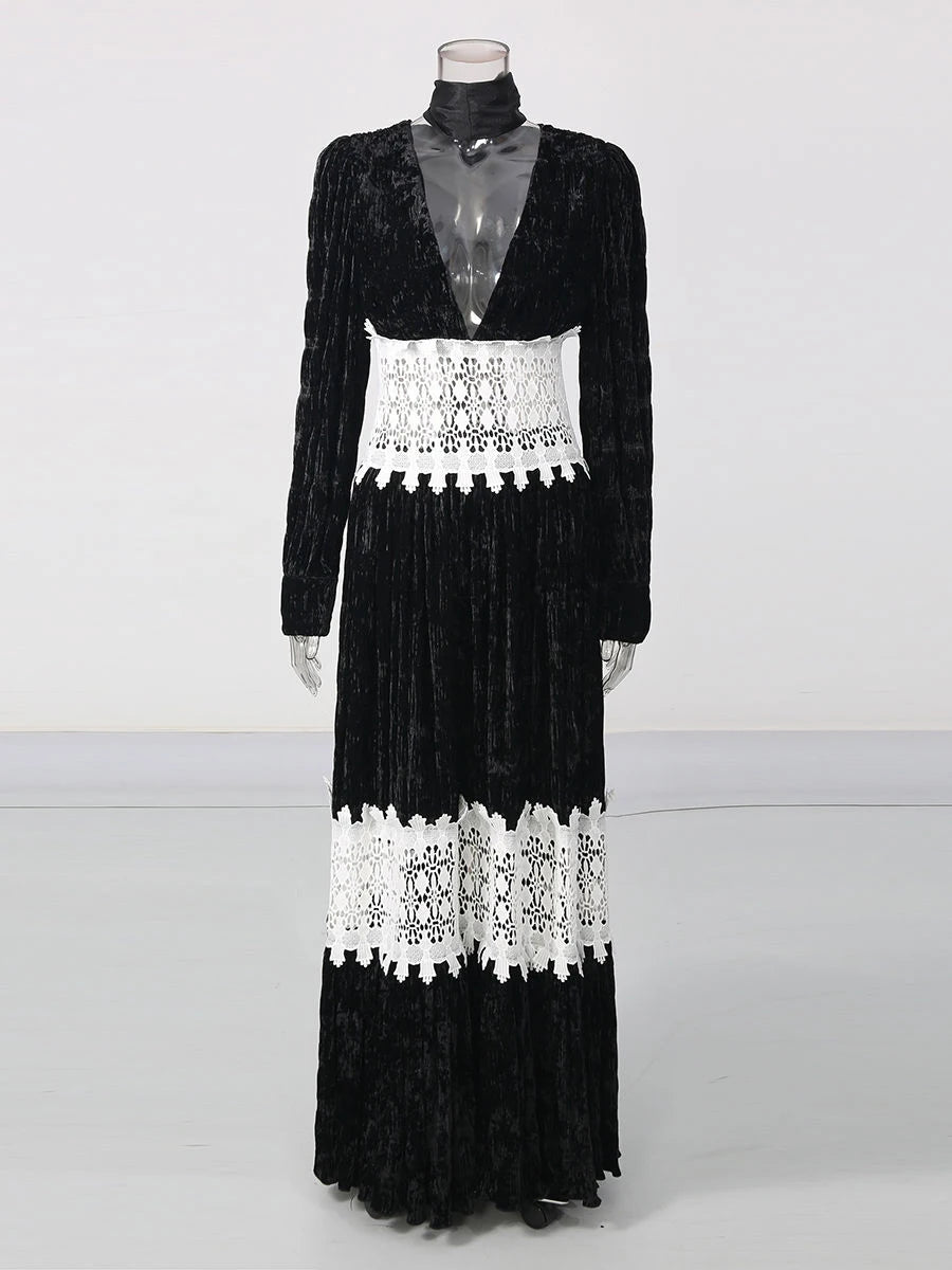 V Neck Lantern Sleeve Maxi Dress on mannequin
