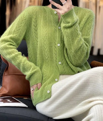 Wool Cardigan O-neck Sweater Long Sleeve Knitwears Pullover