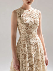 Round Neck Sleeveless Lace Midi Dress