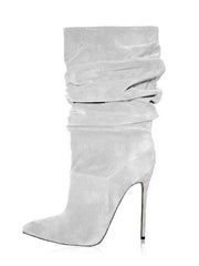 Pleated Stiletto Heel Knee High Boots