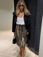 Zebra Print Stripe Midi Skirt