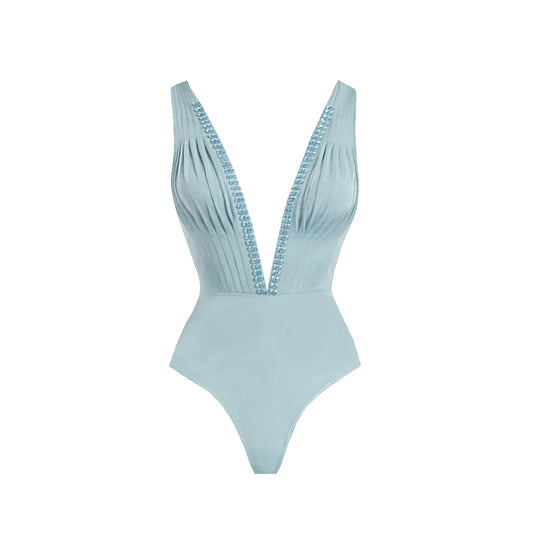 Plunged V-Neck Ruched One-Piece