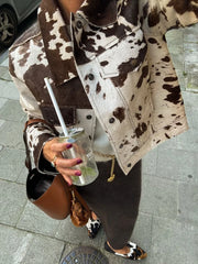 Printed Women Short Leather Jacket