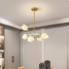 Sleek modern LED pendant light hanging in a contemporary living room. Golden Atelier 3