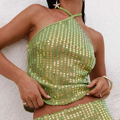 Sequin Halter Crop Top