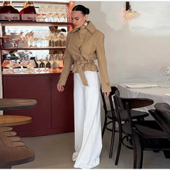 Belted Mock Neck Cropped Jacket