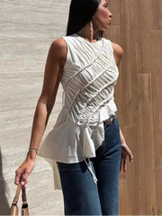 Asymmetrical ruched sleeveless top side view