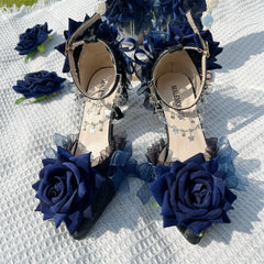 Ankle Strap Low Heel Gothic 3D Rose Shoes