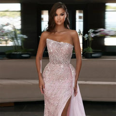 Women's Pink Evening Dress Sleeveless Gowns Mermaid Dress