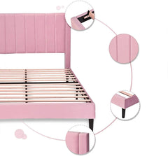 Velvet Full Upholstered Bed Frame with Vertical Tufted Headboard