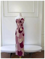 Velvet Colour-Blocked Beaded Column Dress