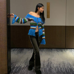 Striped Fringed Knit Cardigan