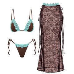 Contrast Trim Lace Two-Piece Swimwear Set