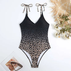 Tie-Strap V-Neck One-Piece Swimsuit with Matching Sarong Set
