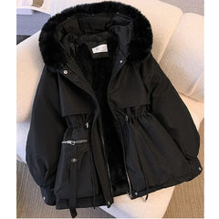 Cotton-padded Jacket Pocket Zipper Hooded Parkas Cotton Coat