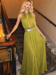 Pleated halter neck maxi dress