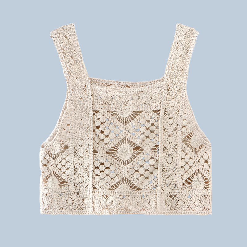 Crochet Hollow Out Geometry Floral Pattern Knitted Vest Top