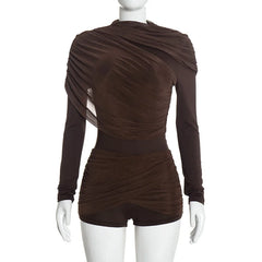 Draped Ruched Long Sleeve Jumpsuit