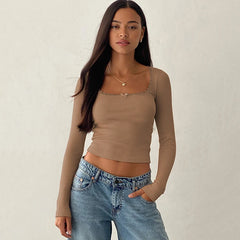 Square Neck Lace Trim Crop Top