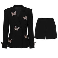 Embellished butterfly double breasted blazer with shorts
