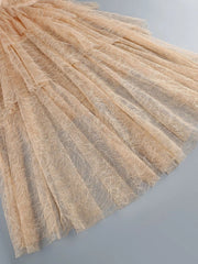Apricot Lace Ruffle V-Neck Long Sleeve Maxi Dress