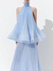 Light blue pleated dress - front view