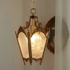 A charming French-style chandelier with a retro copper finish and ice flower glass shades.