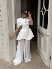 Solid Three Piece Square Collar Sleeveless Top with Shawl And Mesh Long Skirt Set