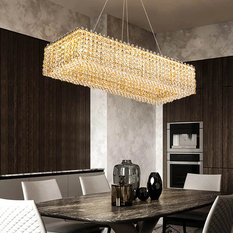 Champagne Crystal Bead Ceiling Chandeliers  Home LED Lighting Fixture Long Post-modern Hanging Lamps for Dining Room Lusters Golden Atelier 1