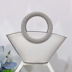 Crystal Handle Trapezoid Tote Bag