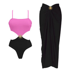 One-Shoulder Draped Bodysuit and Wrap Skirt Set