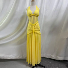 Sheath Halter Neck Ruched Maxi Dress