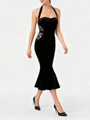 Refined mermaid midi dress with side lace accents
