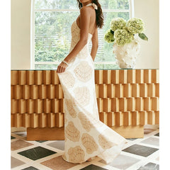 Shell print halter neck maxi dress back view