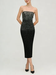Strapless beaded midi dress