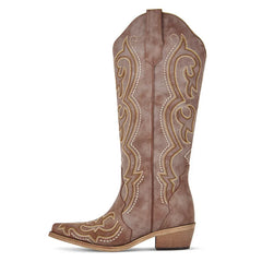 Knee High Embroidery Western Cowgirl Boots