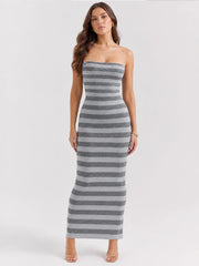 Striped strapless maxi dress full length
