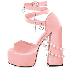 Velvet Charm Platform Block Heel Sandals