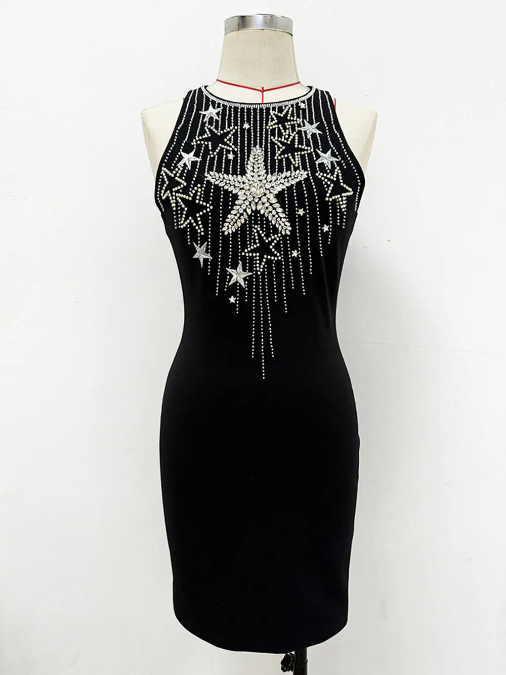  Shining Diamond Beaded Elastic Sleeveless Mini Dress