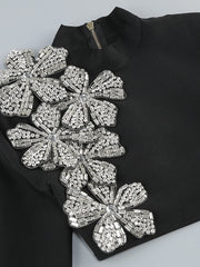 Flower Embellished Turtleneck Top and Skirt Set