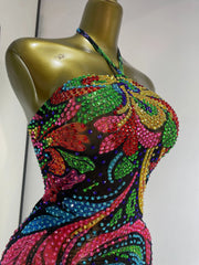 Sparkle Rhinestone Halter Neck Mini Dress