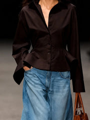 Dark brown peplum button shirt