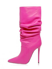 Pleated Stiletto Heel Knee High Boots