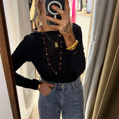 Open Back Boat Neck Long Sleeve Top
