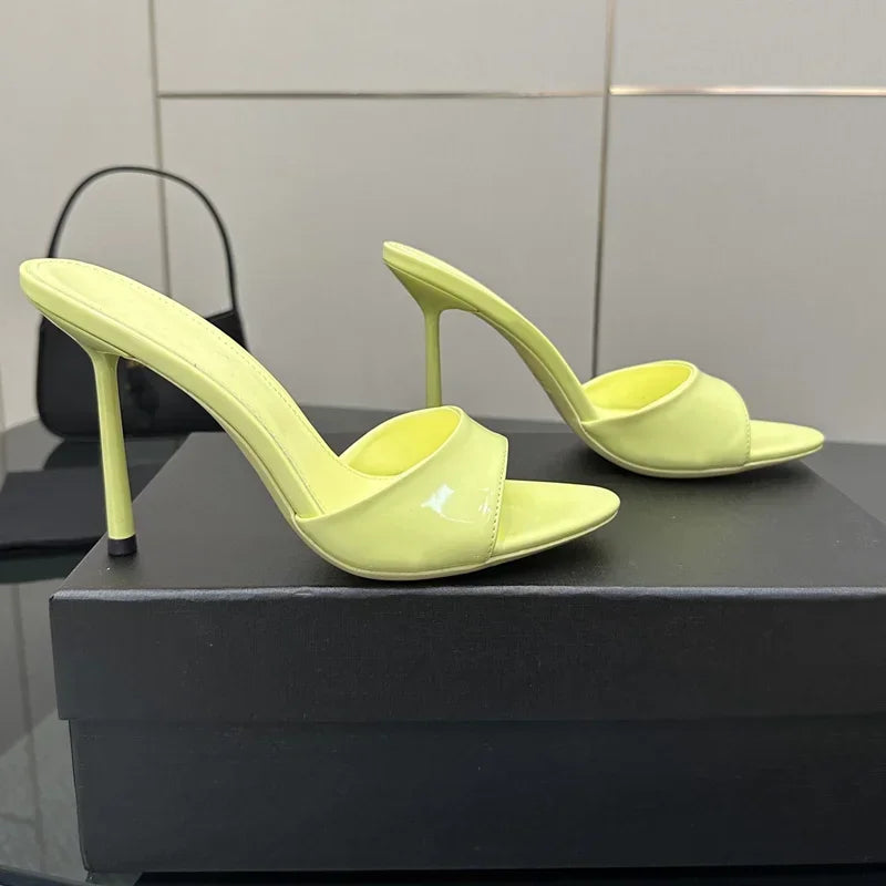 Lime patent pointed toe stiletto heels